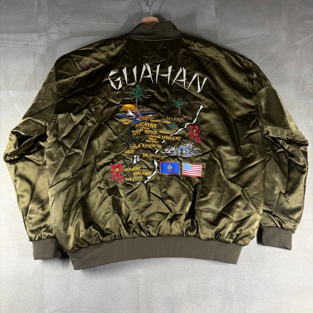 Crowns x Naturel Guahan Guam Souvenir Bomber Jacket Olive Green Mens XXL